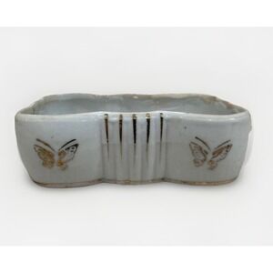 VTG Ceramic Soap Dish White Gold Brown Butterfly MCM Hand Painted‎ Made In Japan